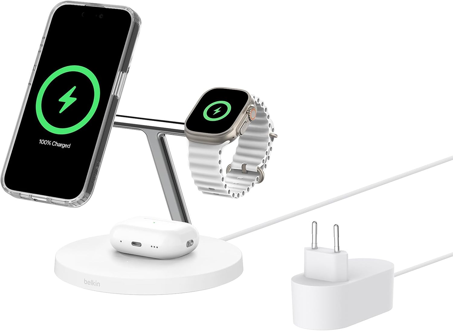 BELKIN 3-in-1 Wireless Charging Station with Qi2 15W (White)